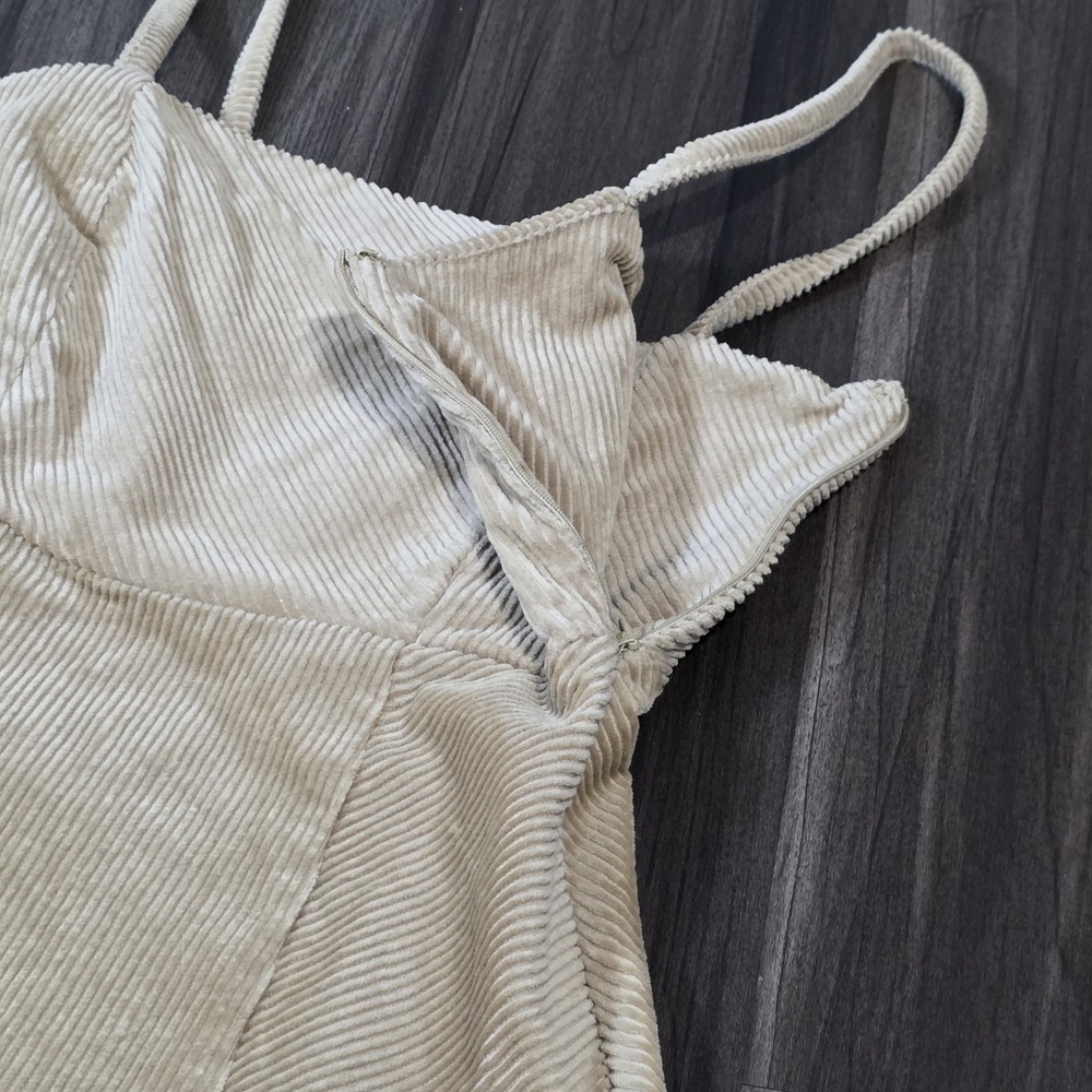 Forever 21 Y2K Style Corduroy Mini Pinafore Overall Dress Beige Tan Women XS - Picture 3 of 9